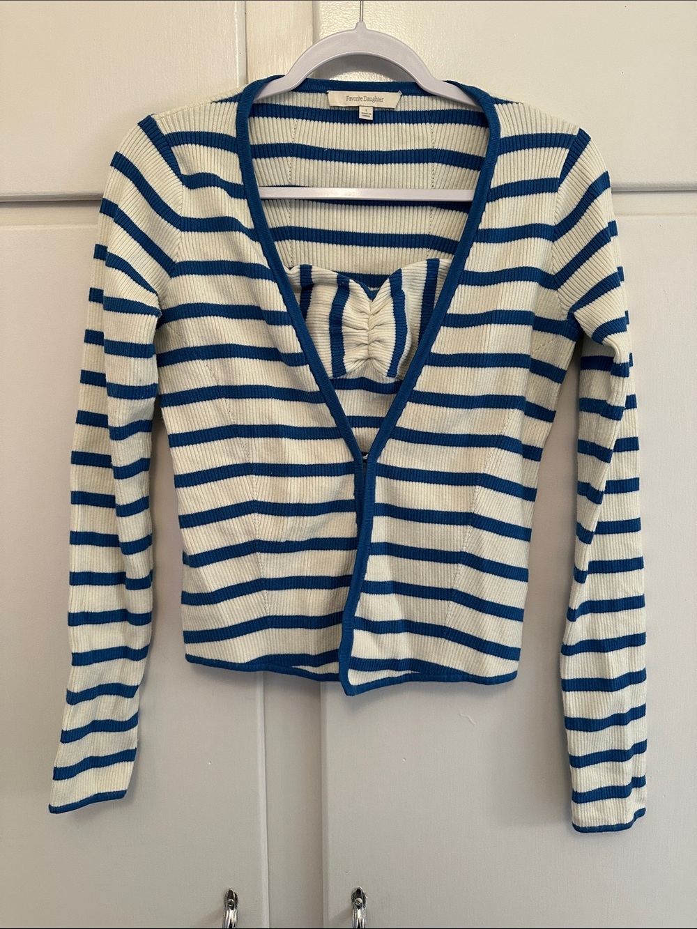 Favorite Daughter Blue and White Striped Strapless Tank Top & Cardigan Set